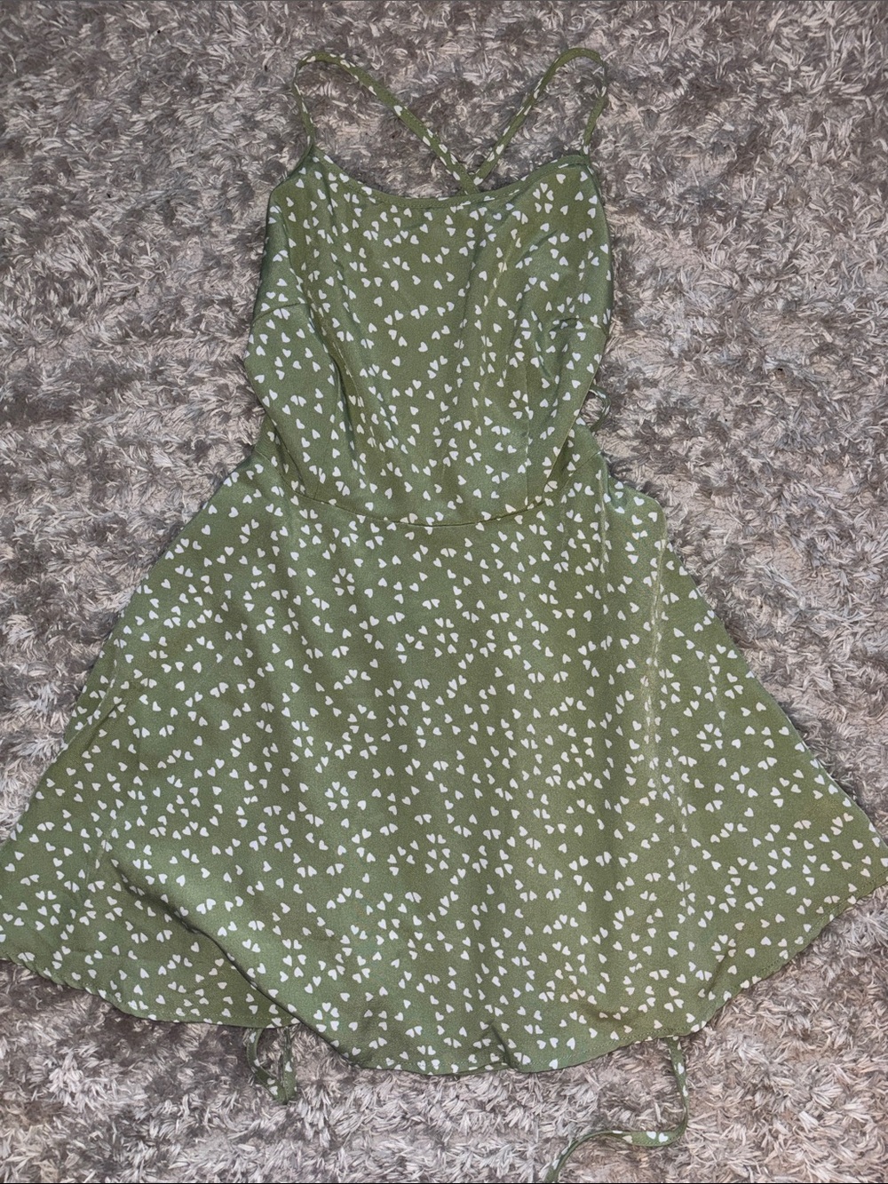 SHEIN Olive Green Mini Dress with White Heart Print